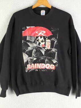 Vintage Sweater Mens Medium Black Raindog Raiiner Graphic Sweatshirt Crew Fleece